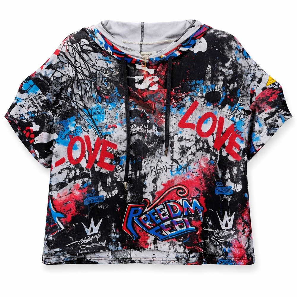 Paper + Tee 2X Graffiti Hoodie Tee NWT Street Art LOVE Freedom Top